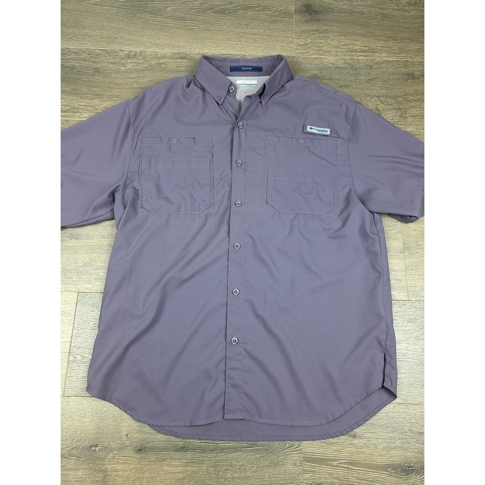 Columbia PFG Tamiami II Mens Purple Short Sleeve Fishing Shirt Size Medium